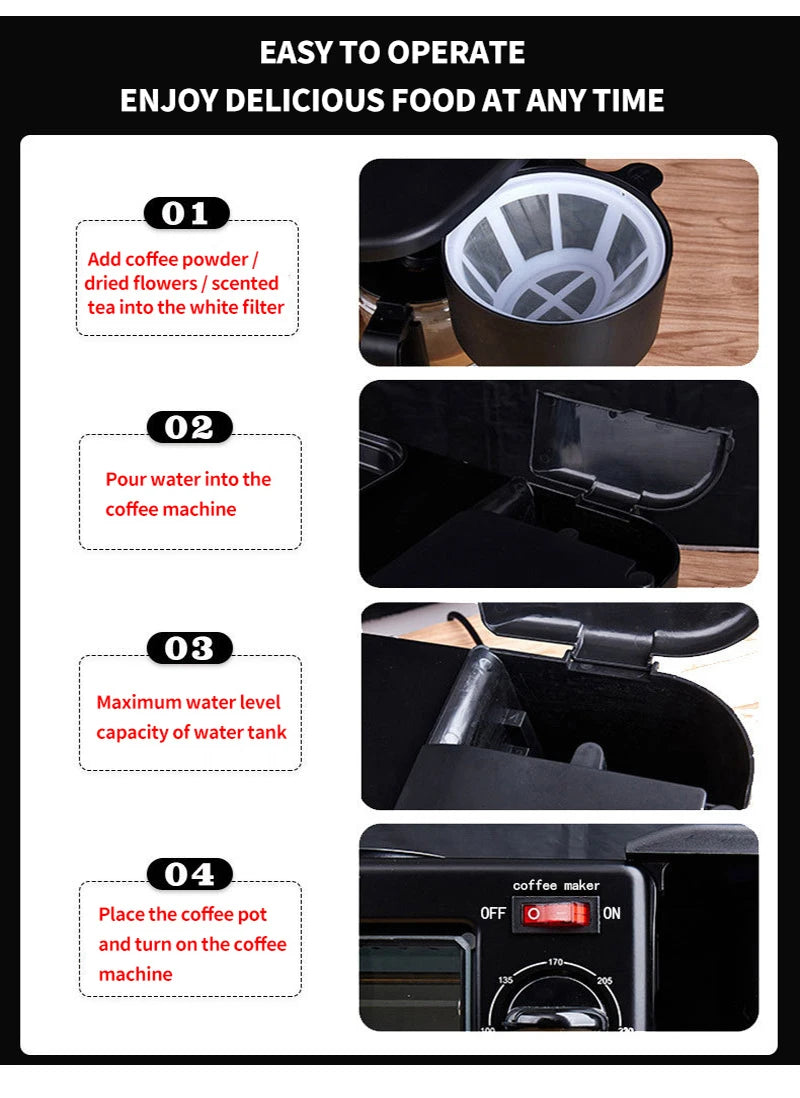 HORNO ELÉCTRICO CAFETERA FREIDORA 3 EN 1