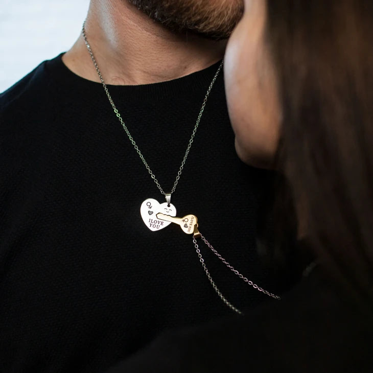 Collar Pareja Corazón separable de acero