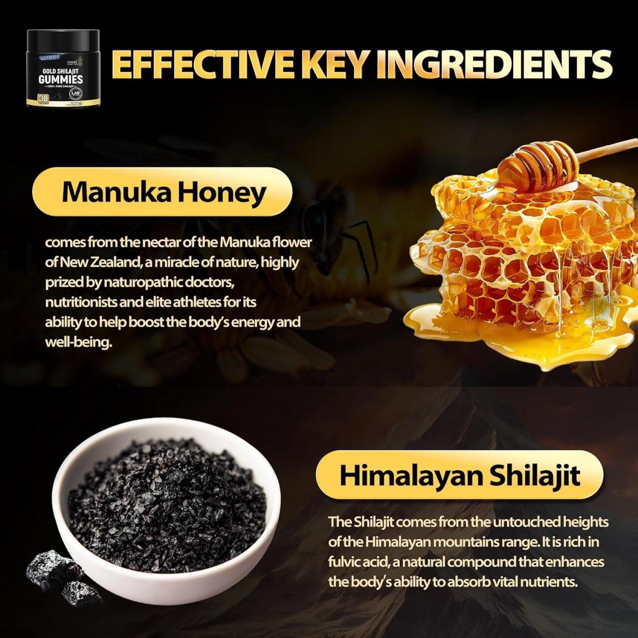 Gomitas de Shilajit puro - Salud, fuerza y bienestar - El poder del Himalaya